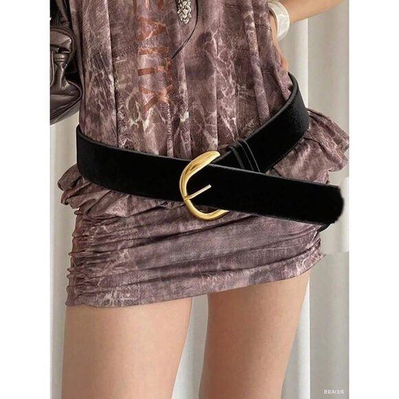 Women\'s Faux Leather Wide Waist Belt with Metal Buckle Casual Formal